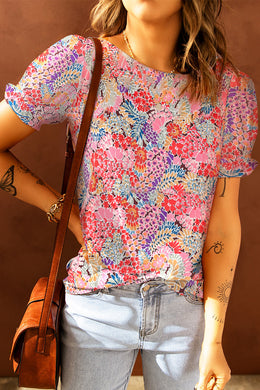 Floral Short Flounce Sleeve Blouse Ti Amo I love you