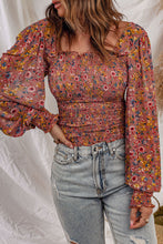 Load image into Gallery viewer, Floral Smocked Lantern Sleeve Blouse Ti Amo I love you
