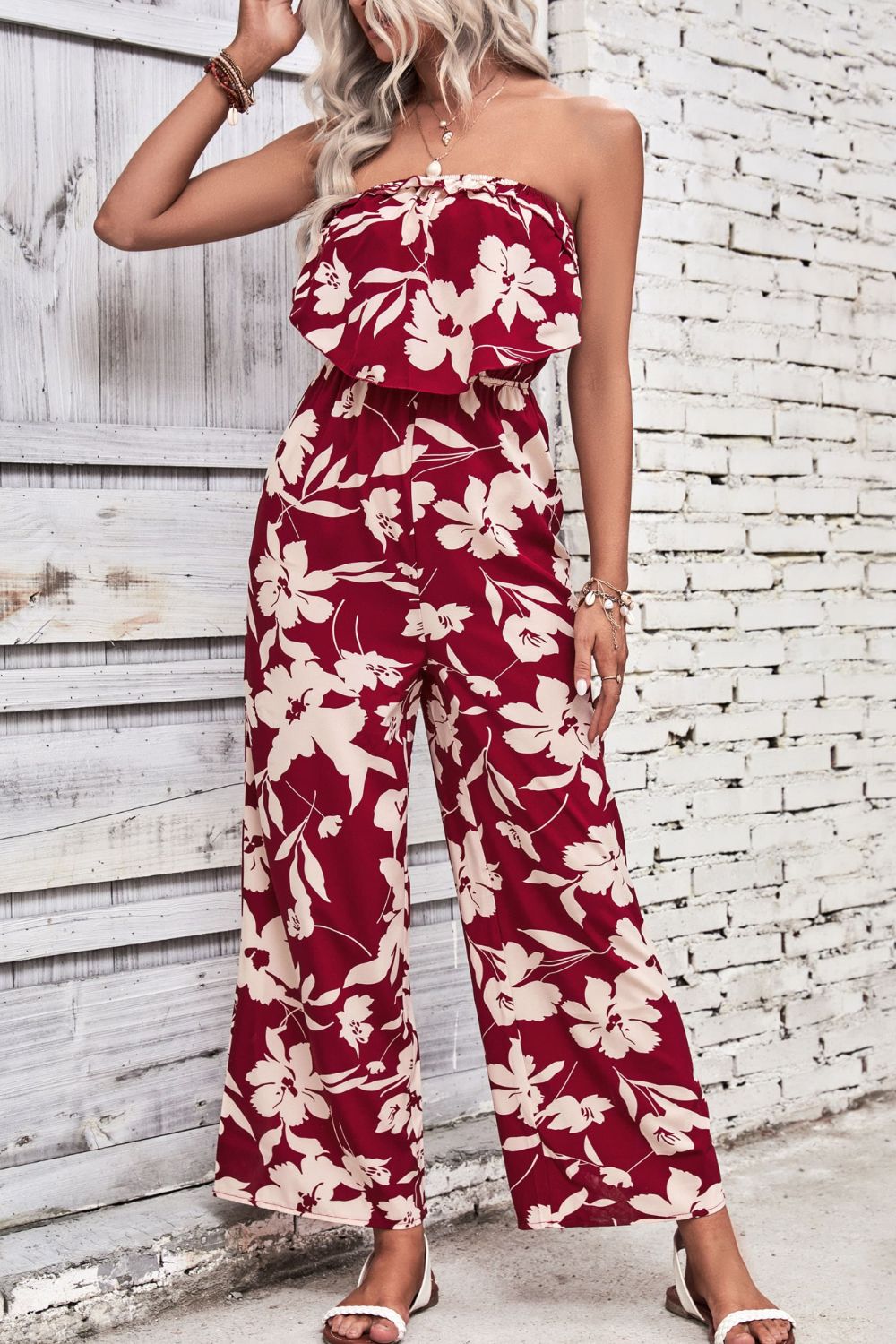 Floral Strapless Wide Leg Jumpsuit Ti Amo I love you