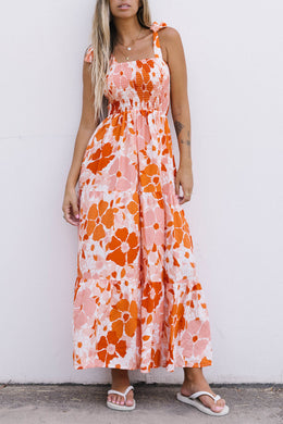 Floral Tie-Shoulder Smocked Maxi Dress Ti Amo I love you