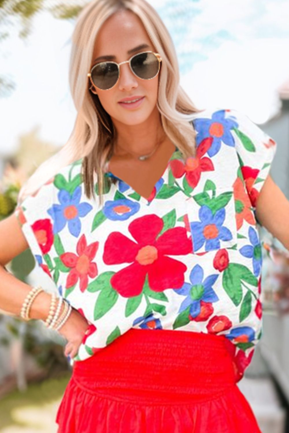 Floral V-Neck Short Sleeve Top Ti Amo I love you