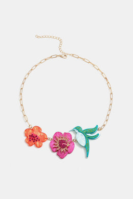 Flower & Bird Rhinestone Decor Necklace Ti Amo I love you