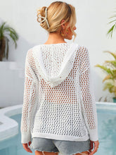 Load image into Gallery viewer, Flower Graphic Lace-Up Openwork Hooded Cover Up Ti Amo I love you
