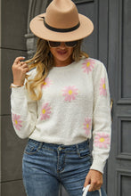 Load image into Gallery viewer, Flower Pattern Round Neck Short Sleeve Pullover Sweater Ti Amo I love you
