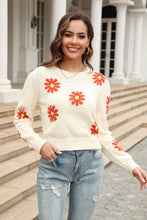 Load image into Gallery viewer, Flower Pattern Round Neck Short Sleeve Pullover Sweater Ti Amo I love you
