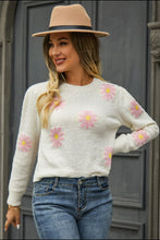 Load image into Gallery viewer, Flower Pattern Round Neck Short Sleeve Pullover Sweater Ti Amo I love you
