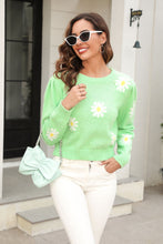 Load image into Gallery viewer, Flower Pattern Round Neck Short Sleeve Pullover Sweater Ti Amo I love you
