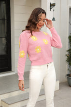 Load image into Gallery viewer, Flower Pattern Round Neck Short Sleeve Pullover Sweater Ti Amo I love you
