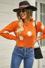 Load image into Gallery viewer, Flower Pattern Round Neck Short Sleeve Pullover Sweater Ti Amo I love you
