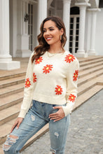 Load image into Gallery viewer, Flower Pattern Round Neck Short Sleeve Pullover Sweater Ti Amo I love you
