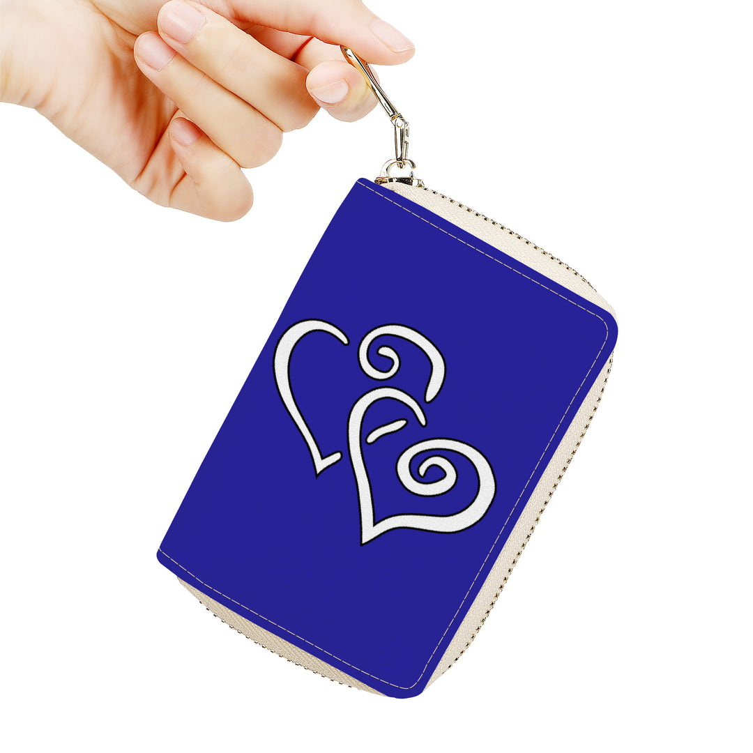 Ti Amo I love you - Exclusive Brand - Jacksons Blue - Double White Heart - PU Leather - Zipper Card Holder
