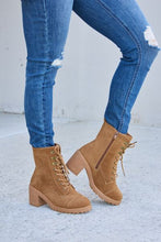 Load image into Gallery viewer, Forever Link Lace-Up Zipper Detail Block Heel Boots Ti Amo I love you
