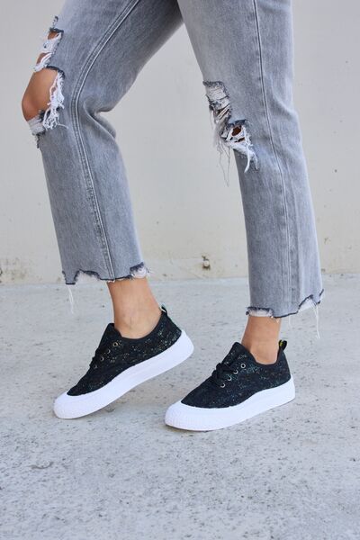 Forever Link Sequin Lace-Up Platform Sneakers Ti Amo I love you