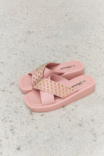 Load image into Gallery viewer, Forever Link Studded Cross Strap Sandals in Blush Ti Amo I love you
