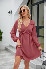 Load image into Gallery viewer, Frill Trim V-Neck Long Sleeve Dress Ti Amo I love you
