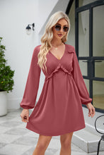 Load image into Gallery viewer, Frill Trim V-Neck Long Sleeve Dress Ti Amo I love you
