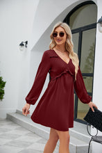 Load image into Gallery viewer, Frill Trim V-Neck Long Sleeve Dress Ti Amo I love you
