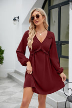 Load image into Gallery viewer, Frill Trim V-Neck Long Sleeve Dress Ti Amo I love you
