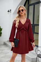 Load image into Gallery viewer, Frill Trim V-Neck Long Sleeve Dress Ti Amo I love you
