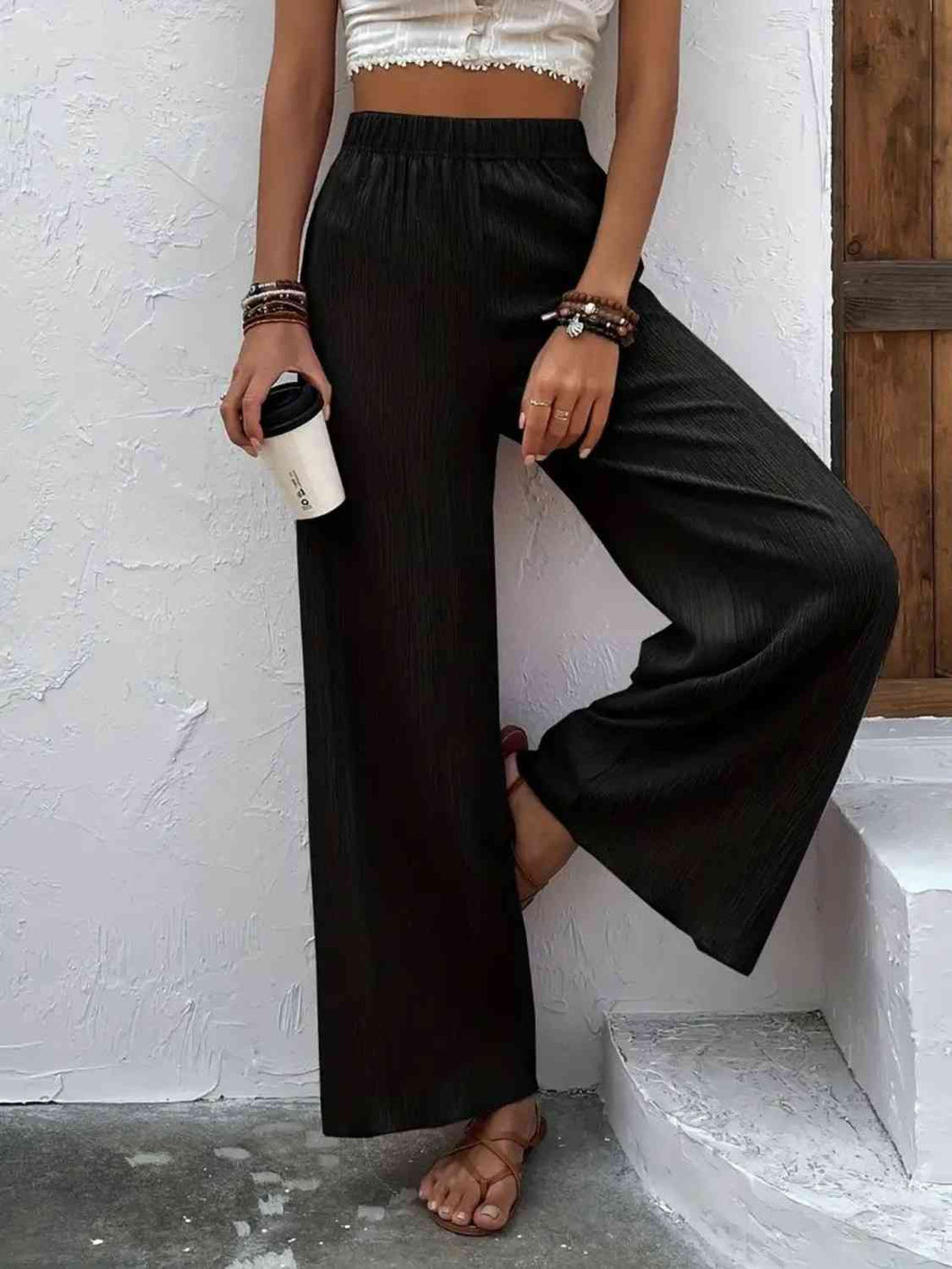 Full Size High Waist Wide Leg Pants Ti Amo I love you