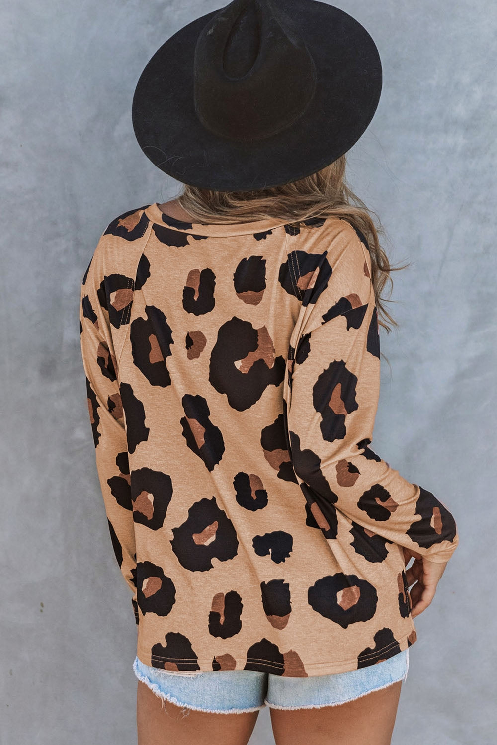 Full Size Leopard Print Round Neck Long Sleeve Tee Ti Amo I love you