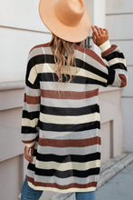 Load image into Gallery viewer, Full Size Striped Long Sleeve Openwork Cardigan Ti Amo I love you
