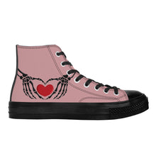 Load image into Gallery viewer, Ti Amo I love you - Exclusive Brand - Oriental Pink - Skeleton Hands with Heart - High Top Canvas Shoes - Black Soles
