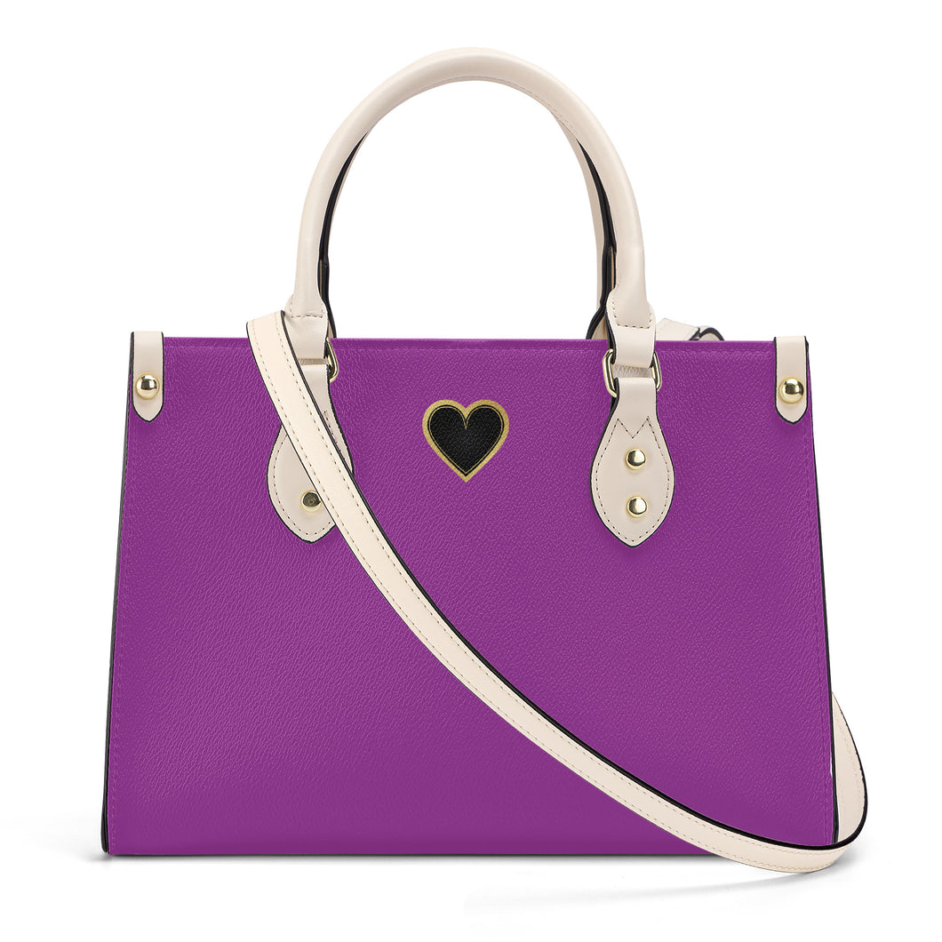 Ti Amo I love you - Exclusive Brand - Medium Plum - Luxury Womens PU Tote Bag - Cream Straps