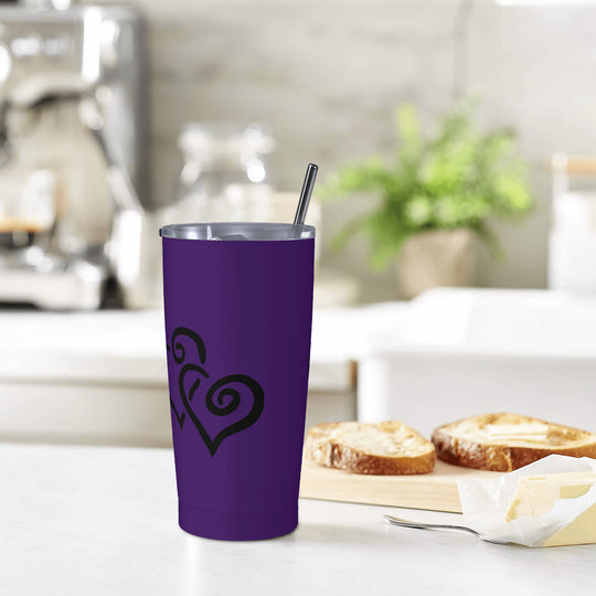 Ti Amo I love you - Exclusive Brand - Jagger Purple - Double Black Heart - 20oz Stainless Steel Straw Lid Cup