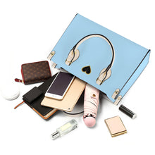 Load image into Gallery viewer, Ti Amo I love you - Exclusive Brand - Regent St Blue - Luxury Womens PU Tote Bag - Cream Straps
