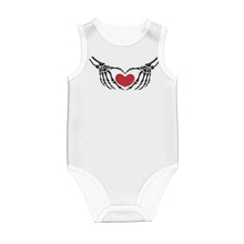 Load image into Gallery viewer, Ti Amo I love you - Exclusive Brand -  White - Skeleton Hands with Heart - Sleeveless Baby One-Piece
