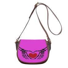 Load image into Gallery viewer, Ti Amo I love you - Exclusive Brand  - Brilliant Lavender Rose - Skeleton Hands with Heart - Saddle Bag
