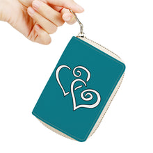 Load image into Gallery viewer, Ti Amo I love you - Exclusive Brand - Metallic Seaweed  - Double White Heart - PU Leather - Zipper Card Holder
