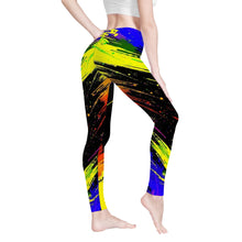 Load image into Gallery viewer, Ti Amo I love you  - Exclusive Brand  - Black with Ultramarine, Bitter Lemon, Tia Maia &amp; Indochine Paint Stripes -  Yoga Leggings
