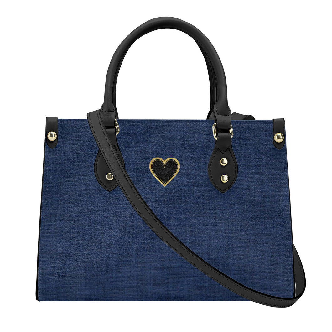 Ti Amo I love you - Exclusive Brand - Dark Blue Denim - Luxury Womens PU Tote Bag - Black Straps