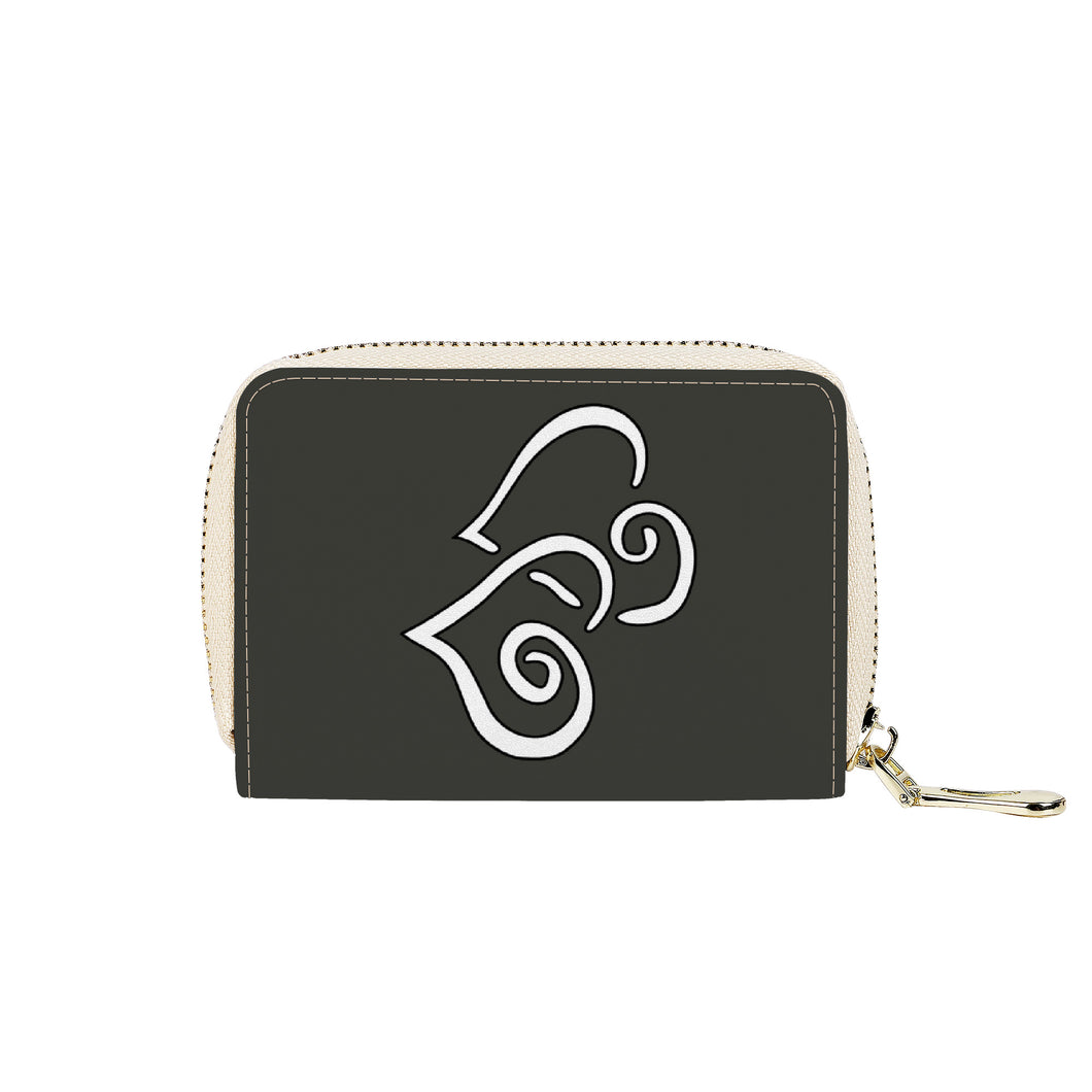 Ti Amo I love you - Exclusive Brand - Black Olive - Double White Heart - PU Leather - Zipper Card Holder