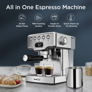 Geek Chef Espresso Machine, 20 Bar Espresso Machine With Milk Frother For Latte, Cappuccino, Macchiato, Home Espresso Maker, 1.8L Water Tank, Stainless Steel Ti Amo I love you