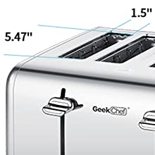 Geek Chef - Toaster -4 Slice, Stainless Steel Extra-Wide Slot Toaster With Dual Control Panels - Bagels, Defrost, Cancel Function Ti Amo I love you