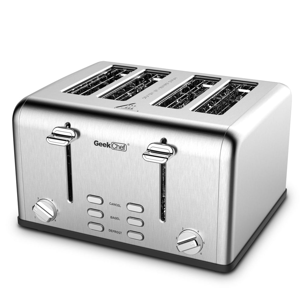 Geek Chef - Toaster -4 Slice, Stainless Steel Extra-Wide Slot Toaster With Dual Control Panels - Bagels, Defrost, Cancel Function Ti Amo I love you