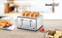 Load image into Gallery viewer, Geek Chef - Toaster -4 Slice, Stainless Steel Extra-Wide Slot Toaster With Dual Control Panels - Bagels, Defrost, Cancel Function Ti Amo I love you
