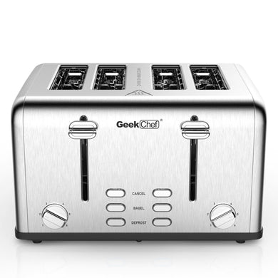 Geek Chef - Toaster -4 Slice, Stainless Steel Extra-Wide Slot Toaster With Dual Control Panels - Bagels, Defrost, Cancel Function Ti Amo I love you