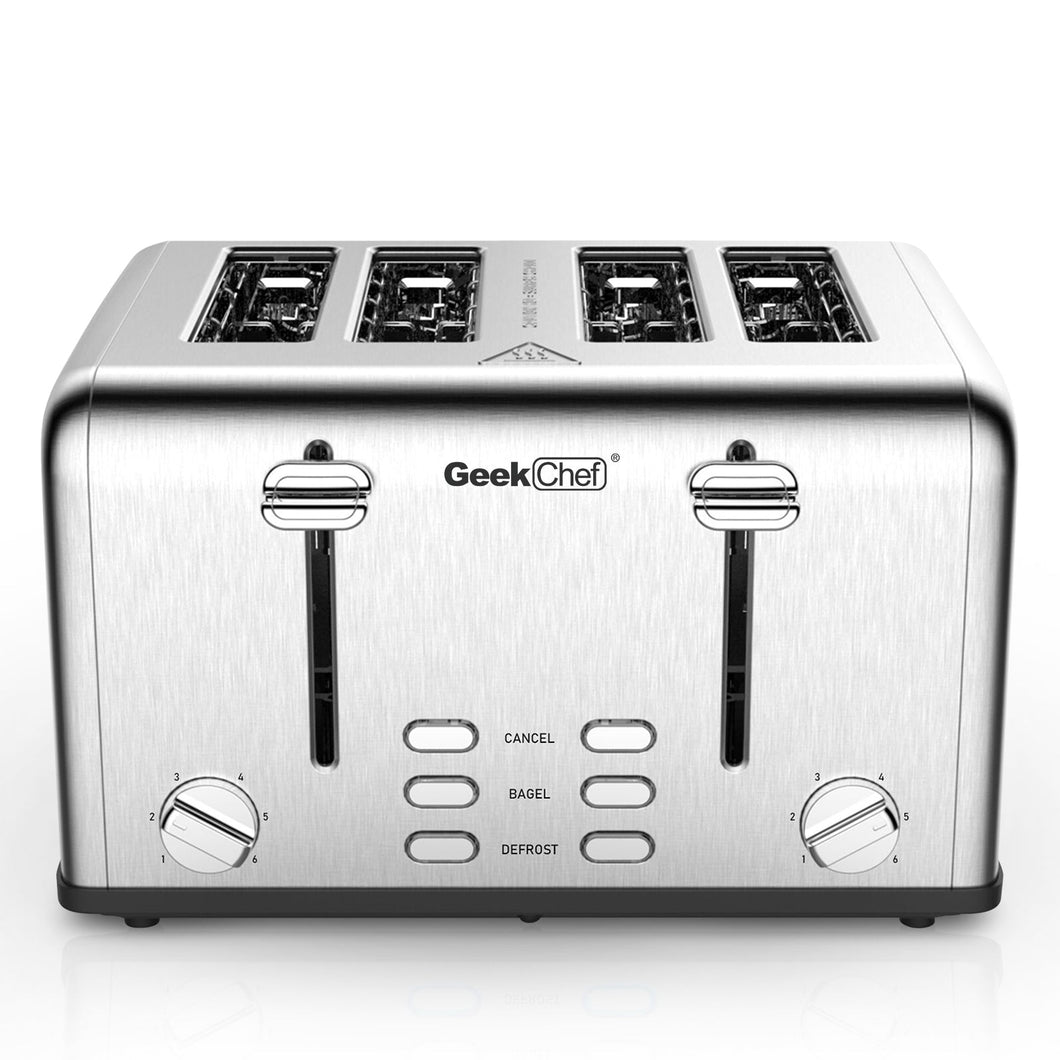 Geek Chef - Toaster -4 Slice, Stainless Steel Extra-Wide Slot Toaster With Dual Control Panels - Bagels, Defrost, Cancel Function Ti Amo I love you