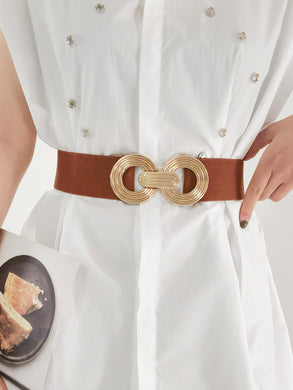 Geometric Buckle Elastic Wide Belt Ti Amo I love you