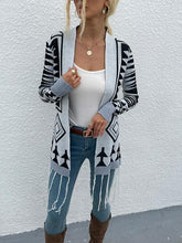 Load image into Gallery viewer, Geometric Fringe Hem Open Front Cardigan Ti Amo I love you
