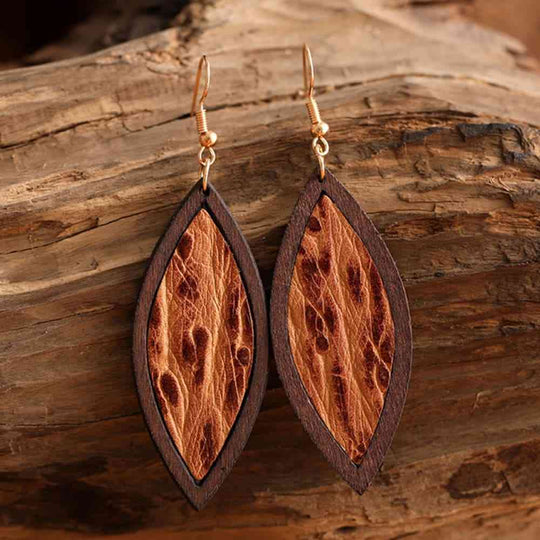 Geometrical Shape Wooden Dangle Earrings Ti Amo I love you