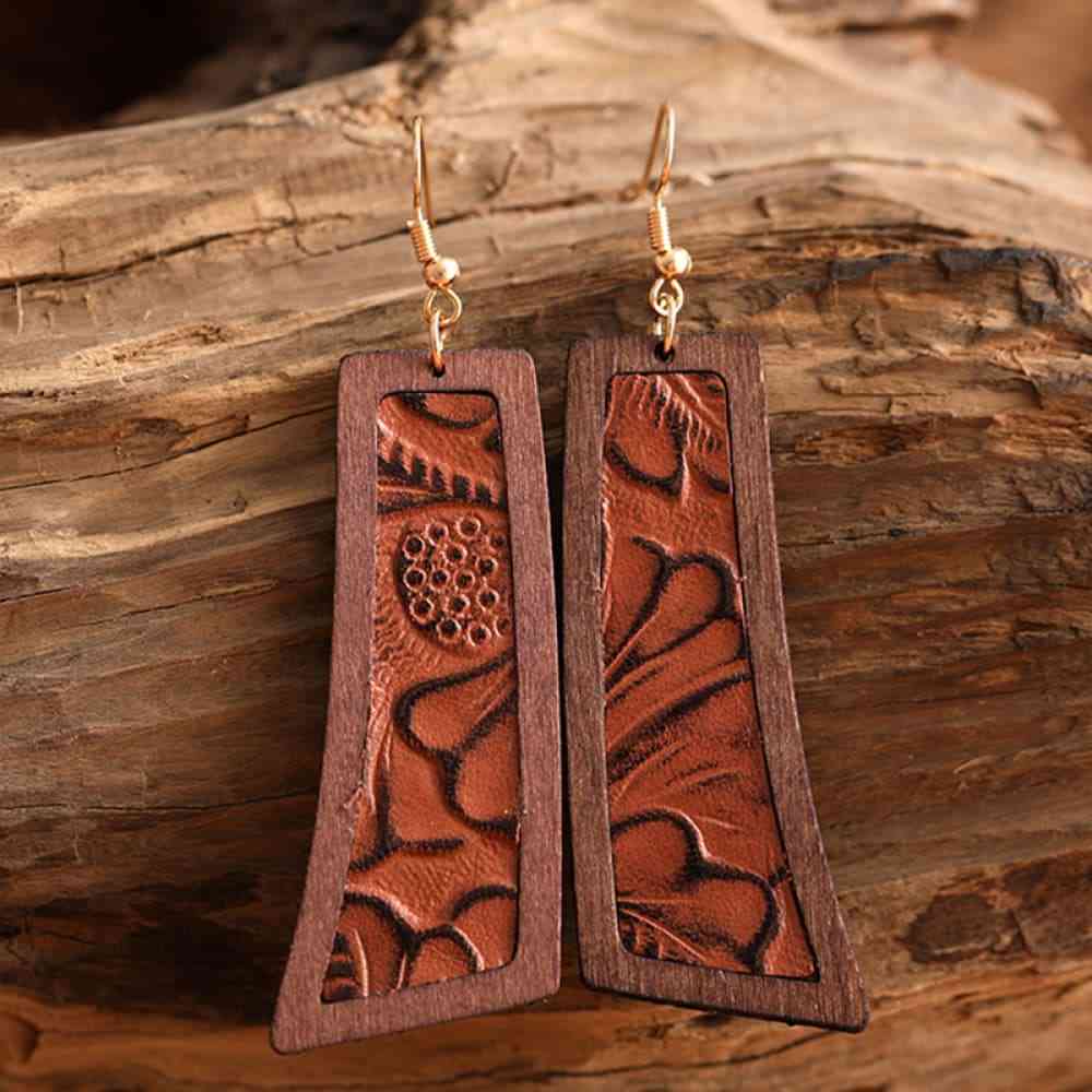 Geometrical Shape Wooden Dangle Earrings Ti Amo I love you