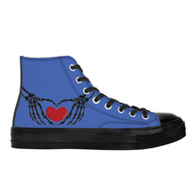 Load image into Gallery viewer, Ti Amo I love you - Exclusive Brand - San Marino Blue - Skeleton Hands with Heart - High Top Canvas Shoes - Black Soles
