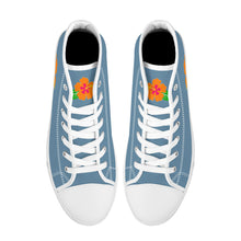 Load image into Gallery viewer, Ti Amo I love you - Exclusive Brand  - Grayish Blue - Hawaiian Flower  - High-Top Canvas Shoes - White Soles
