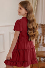 Load image into Gallery viewer, Girls Frilled Notched Neck Puff Sleeve Dress Ti Amo I love you
