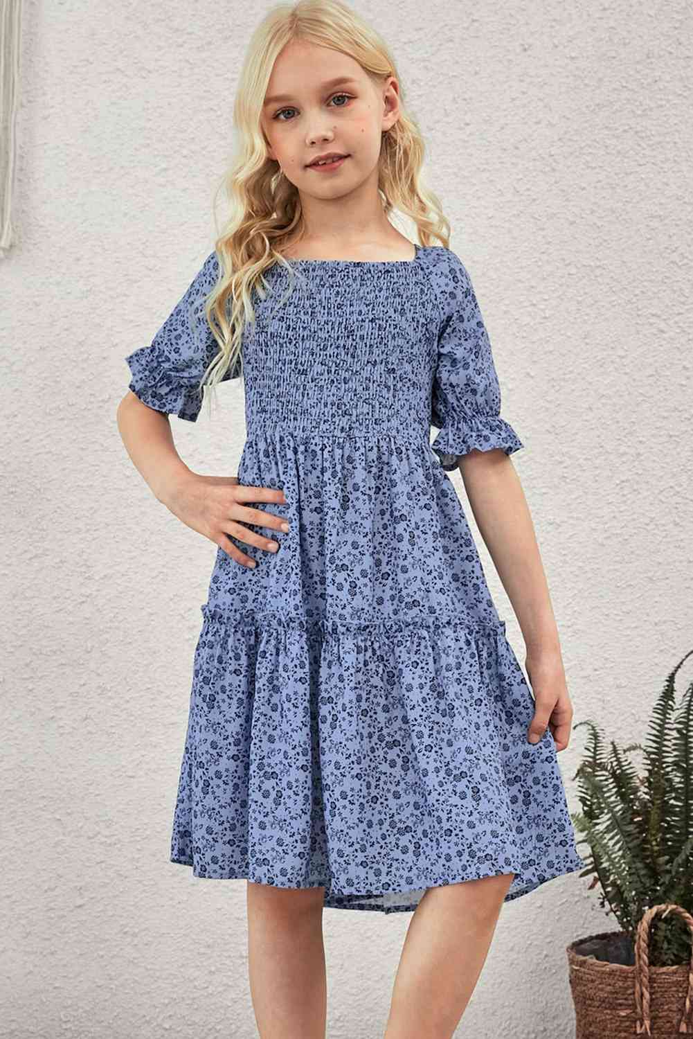 Girls Printed Smocked Flounce Sleeve Dress - Sizes 4T-Kids 10 Ti Amo I love you
